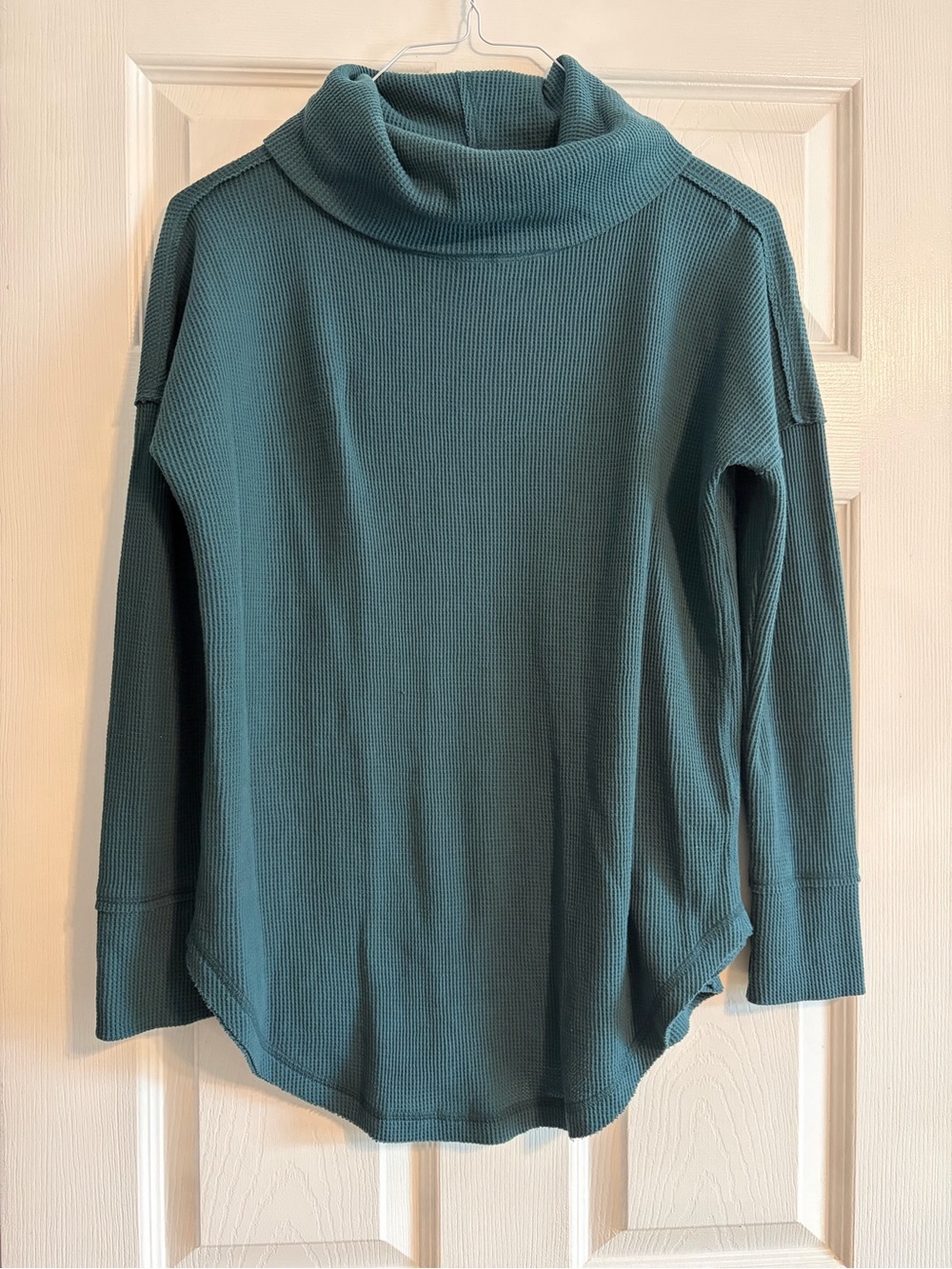 Anthropologie Maeve Ainsley Thermal Top Cowl Neck Waffle Knit Teal XS